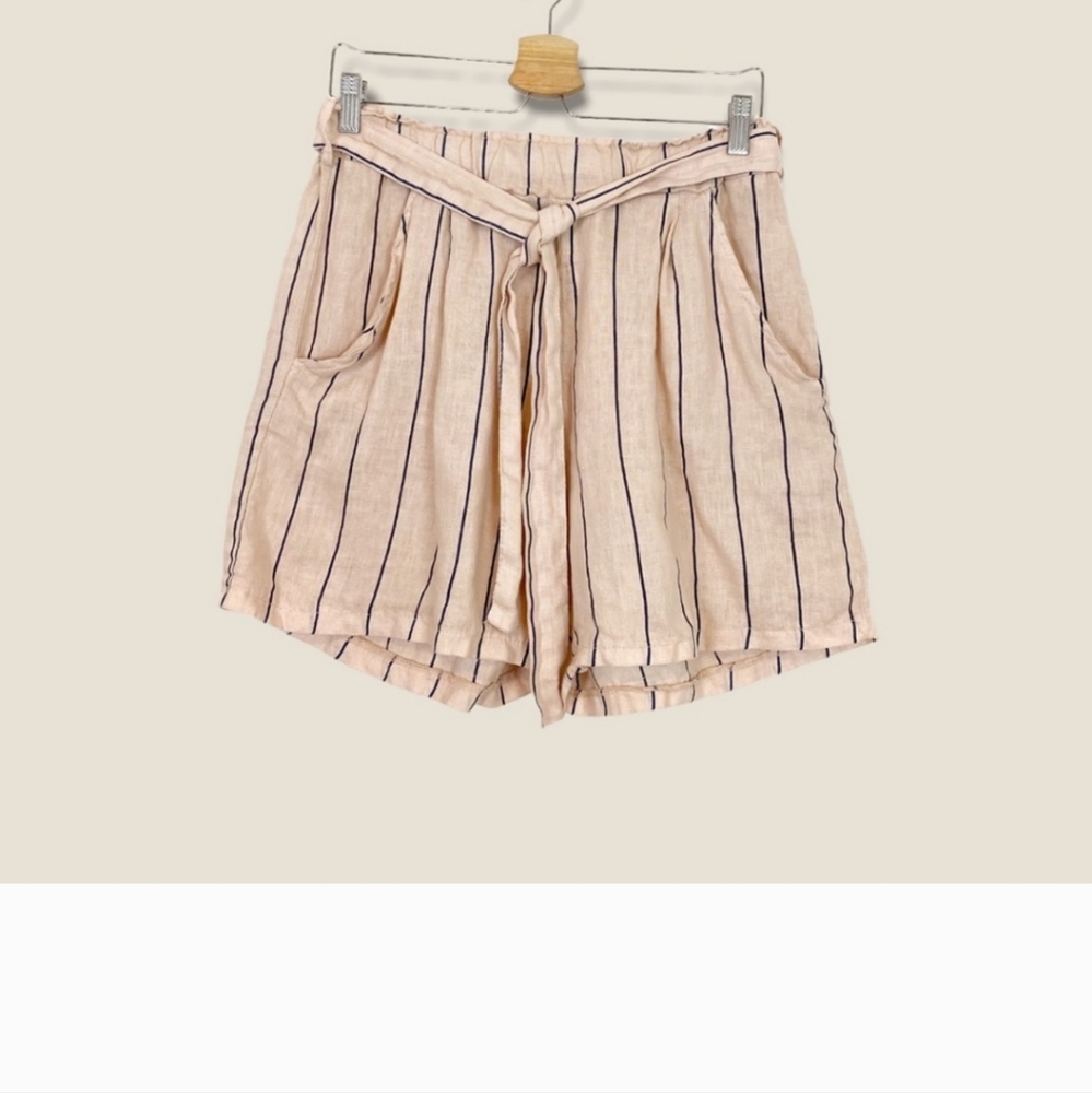 Pistache | Striped Linen Paperbag Shorts Size M